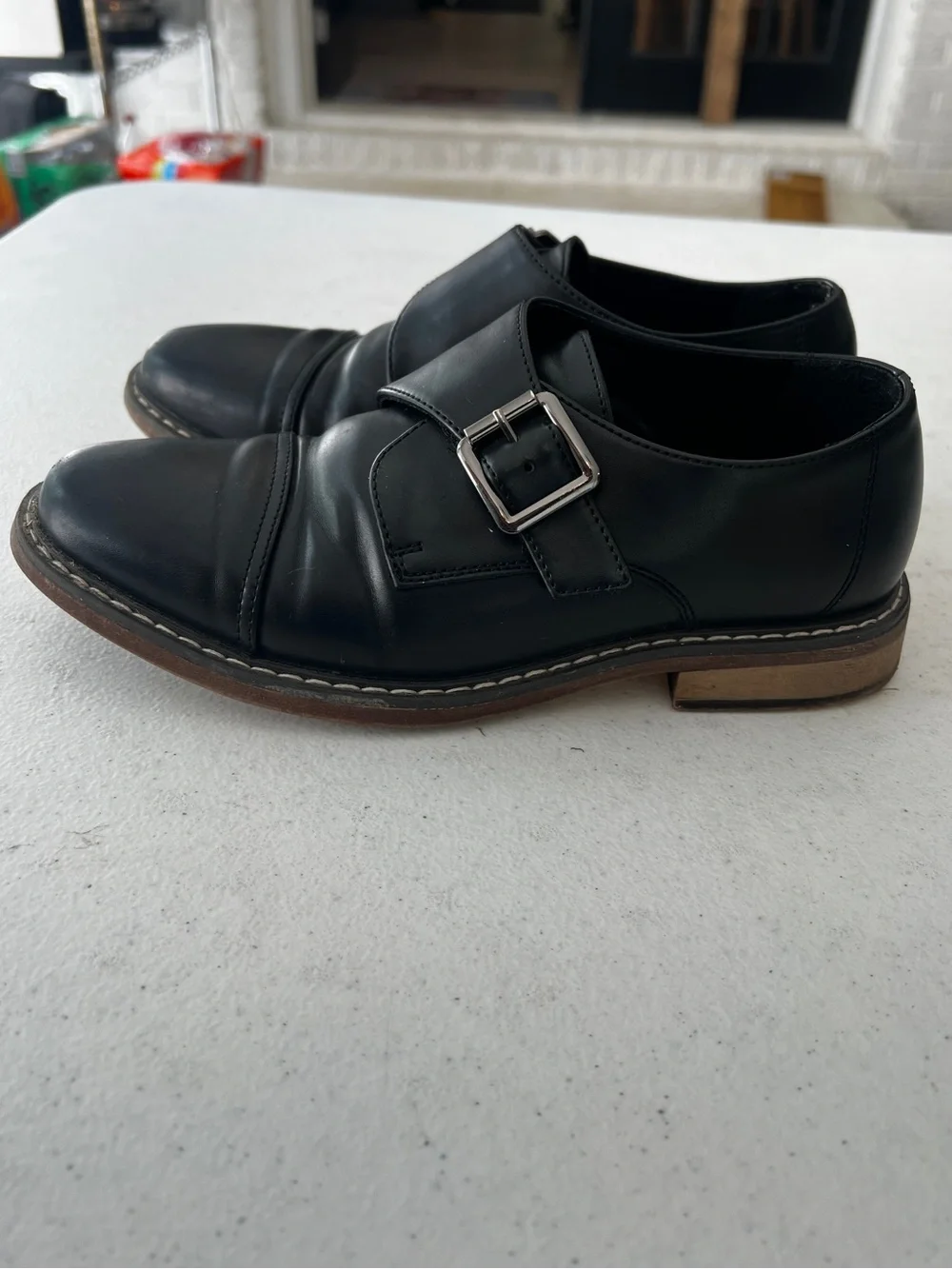 Black Leather Monk Strap Boy's Dress Shoes